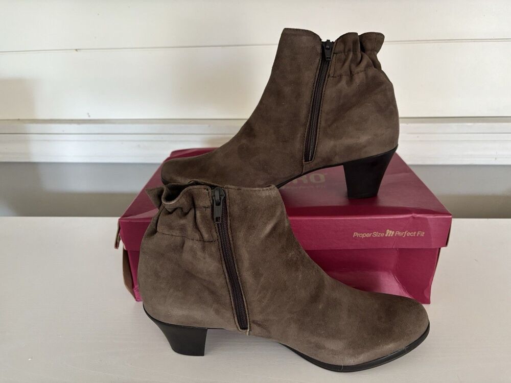 MUNRO 'Alfie' Brown Suede Scrunch heel Comfort Bootie 10 M